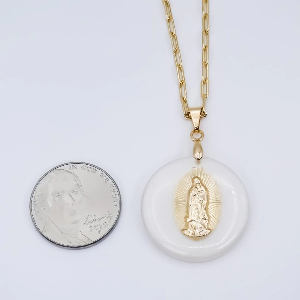 Gold-Plated White Guadalupe Necklace 18-inch - Image 5