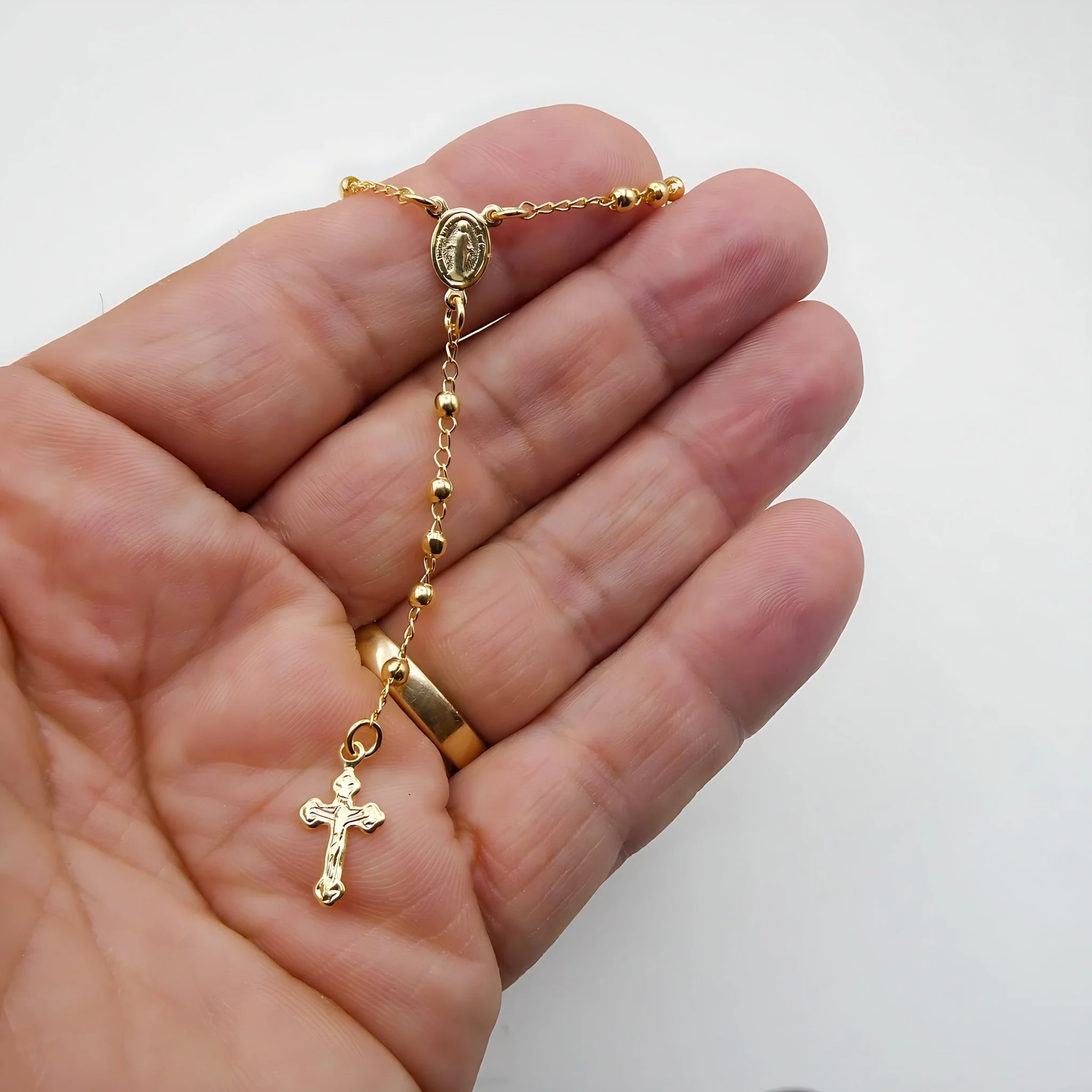 Gold-Plated Our Lady of Grace Dainty Rosary Necklace 18-inch - Image 3