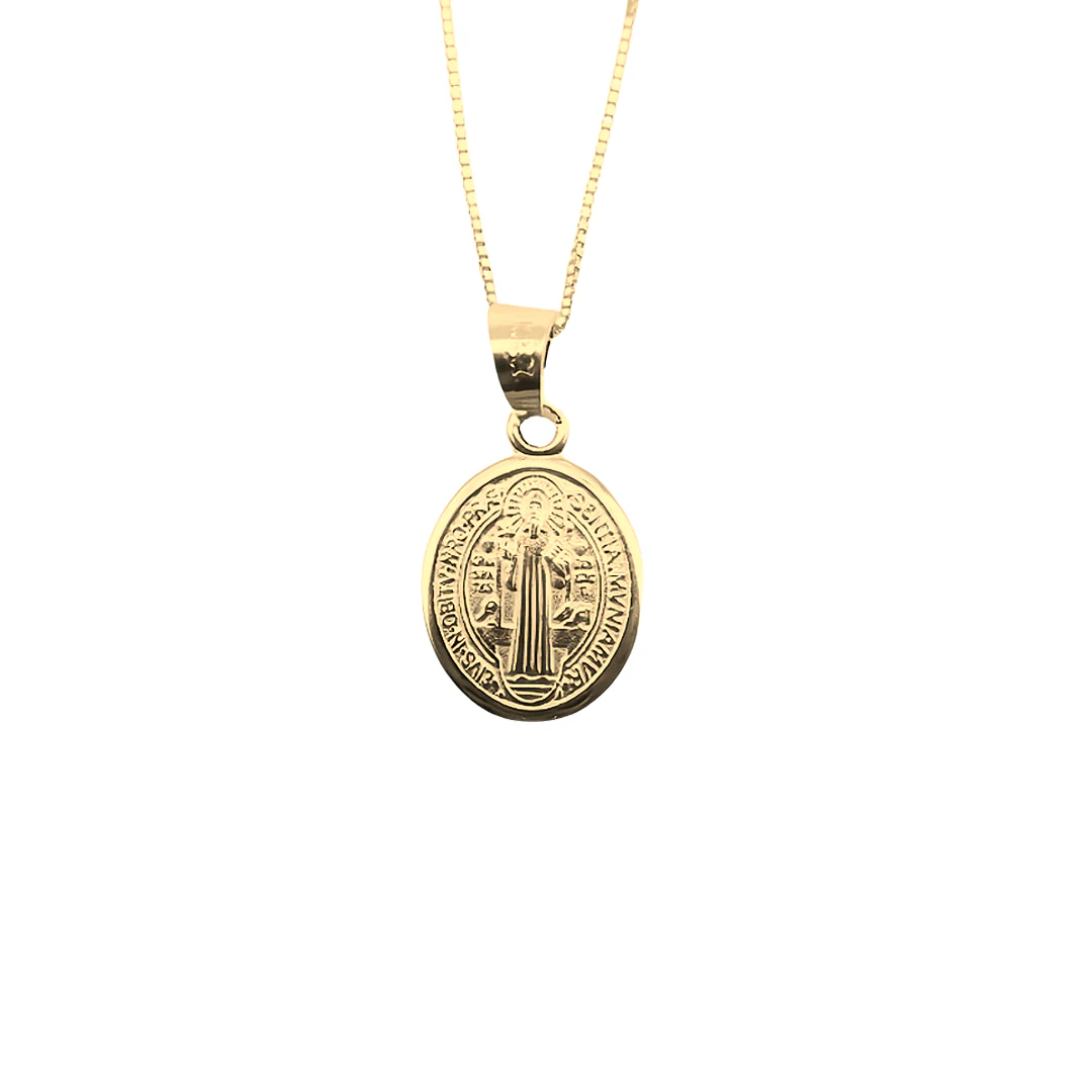 Gold Saint Benedict Medal Oval Necklace 18-inch
