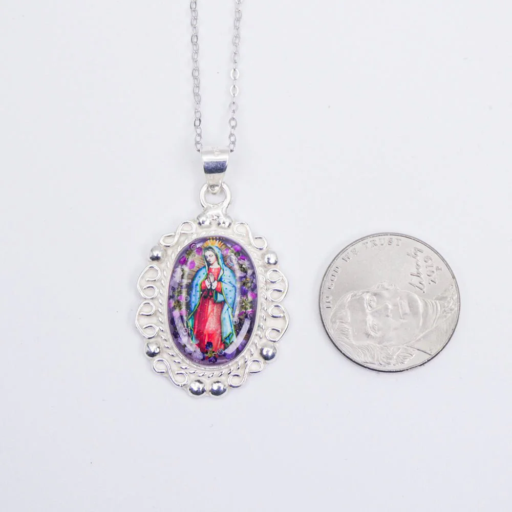 Guadalupe Baroque Necklace w/ Pressed Flowers (II) 18-inch - Image 5