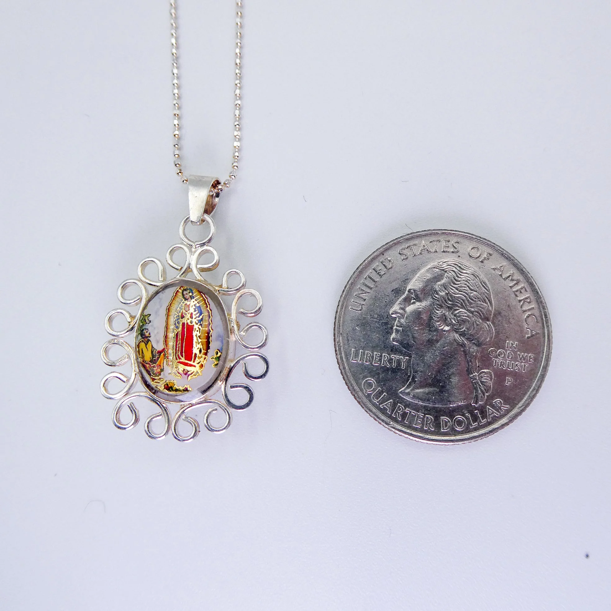 Guadalupe Baroque Pendant w/ Pressed Flowers 18-inch - Image 4