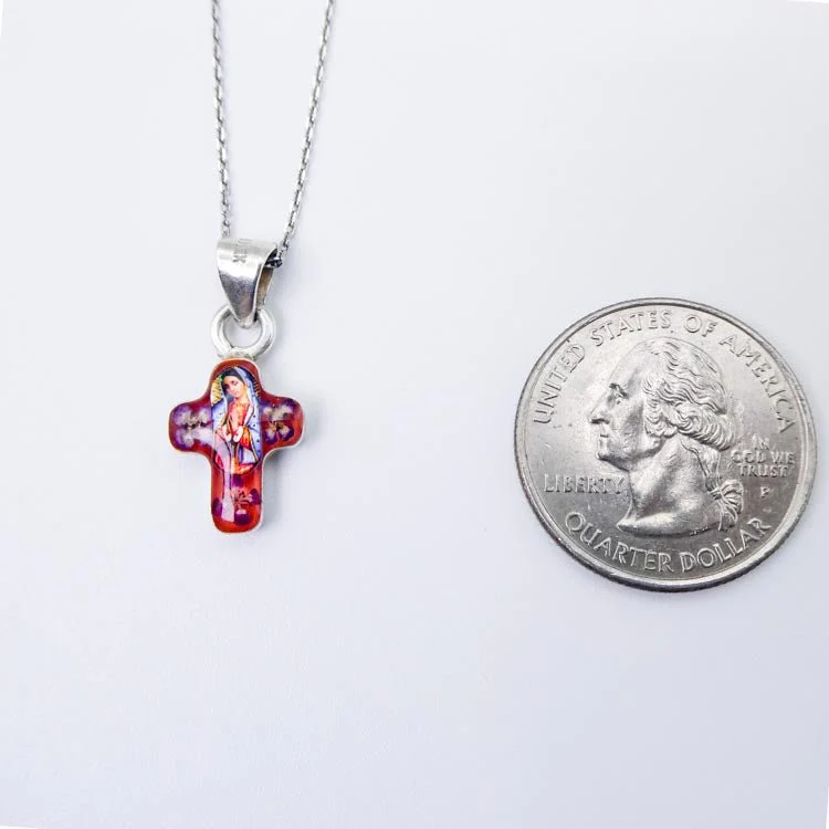 Guadalupe Mini Cross Necklace w/ Pressed Flowers 18-inch - Image 6