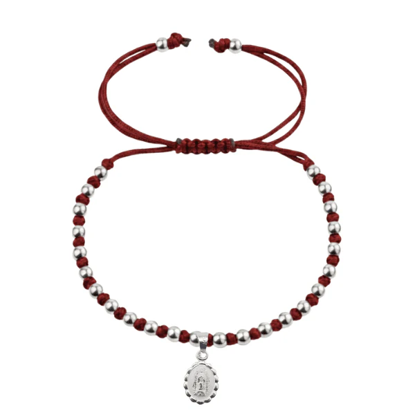 Sterling Silver Guadalupe Medal Blessing Bracelet – Red Cord 7.5"