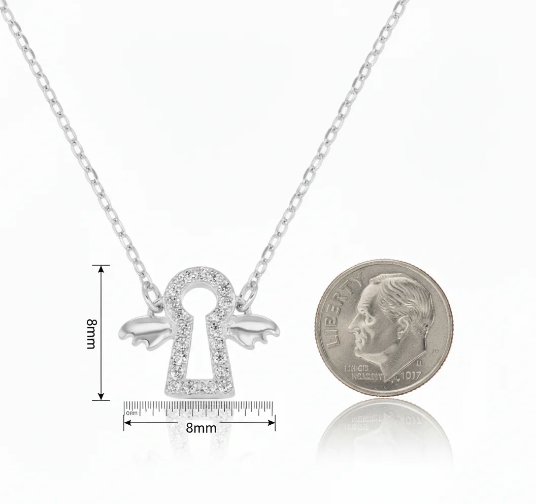 Silver Guardian Angel Necklace w/ CZs 16-inch - Image 3