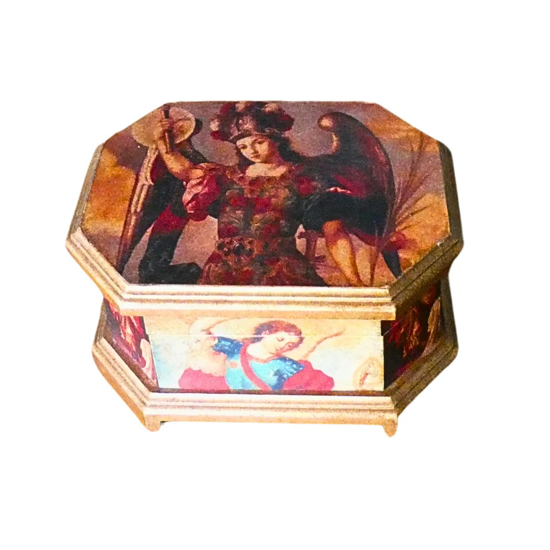 Wooden Jewelry Box - St Michael, St Gabriel and St Raphael Archangels 3.9" x 7.5" x 5.5"