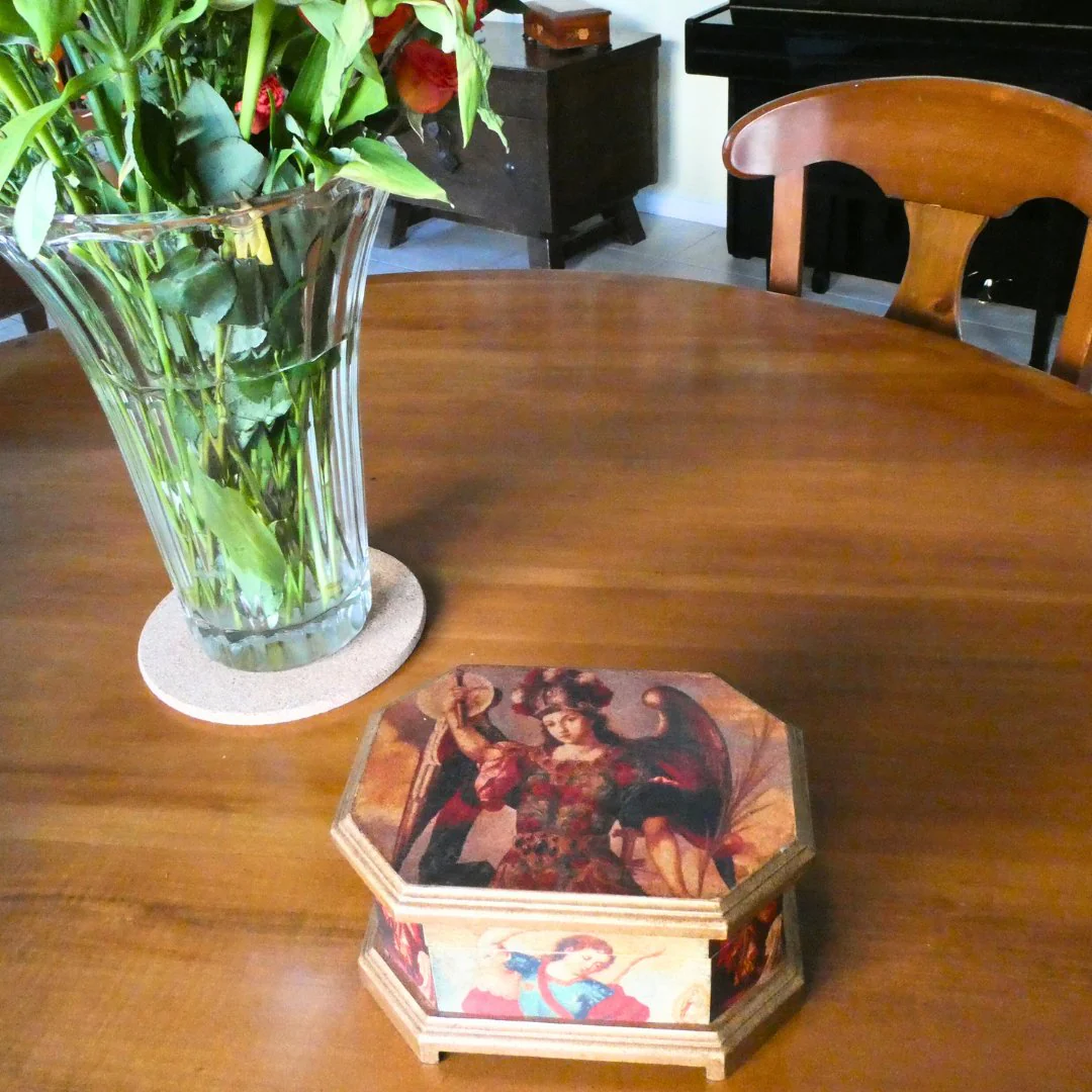 Wooden Jewelry Box - St Michael, St Gabriel and St Raphael Archangels 3.9" x 7.5" x 5.5" - Image 2