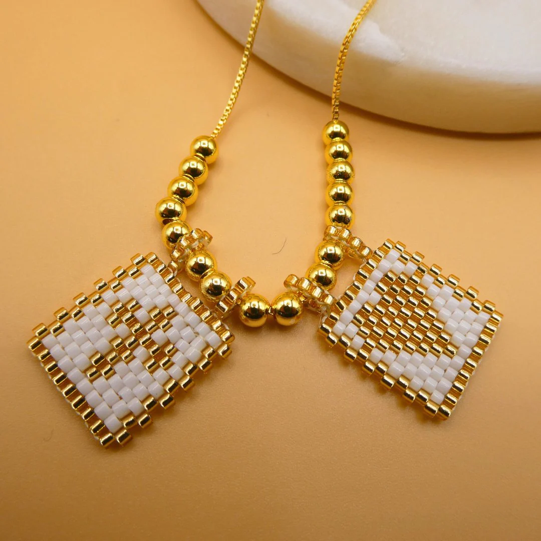 Gold-Plated White Miyuki Necklace with Cross and Heart Charms 18-inch - Image 3