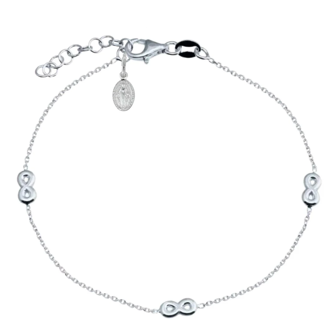 Silver Miraculous Medal Infinity Bracelet 7"+ 0.5"