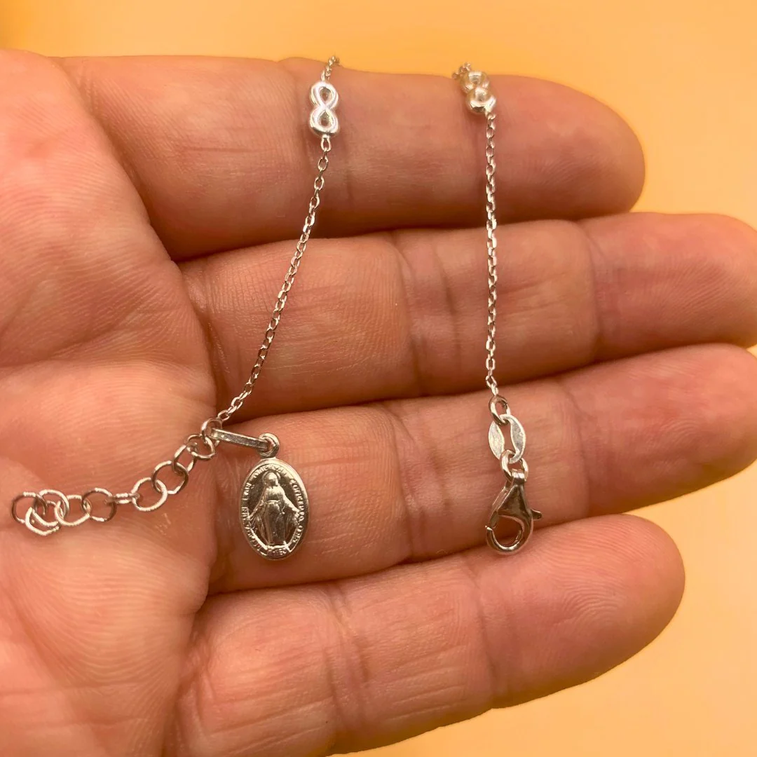 Silver Miraculous Medal Infinity Bracelet 7"+ 0.5" - Image 2