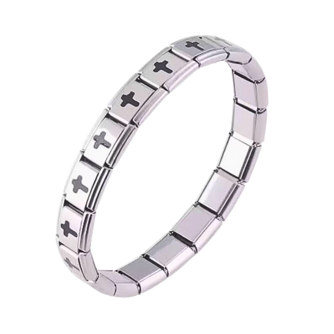 Stainless Steel Cross Charm Bracelet – Adjustable, Italian Design