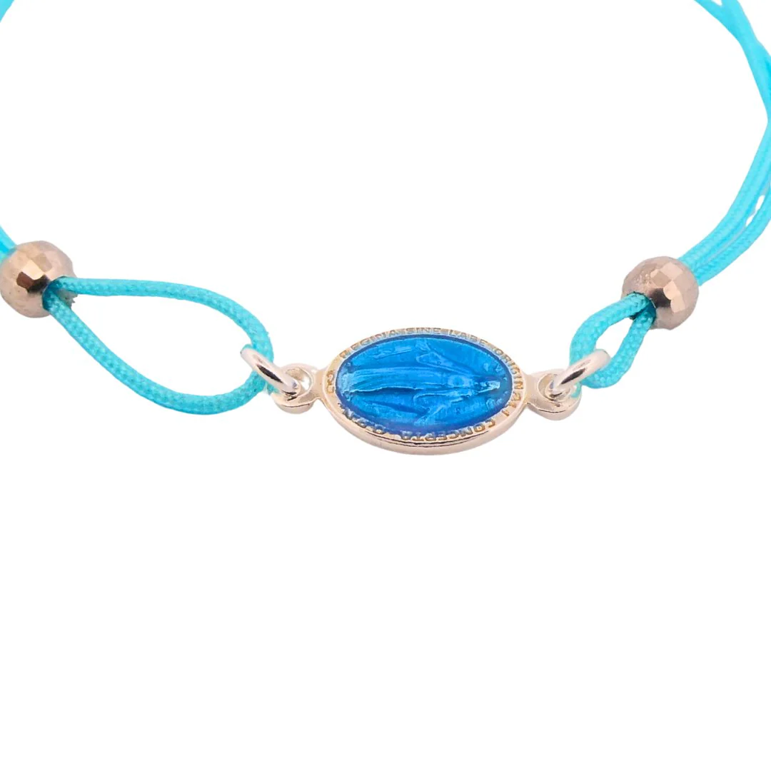Marian Consecration Bracelet with Miraculous Medal Charm – Adj Light Blue Cord 6.5"+1.5" - Image 3