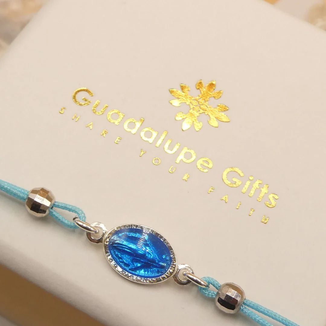 Marian Consecration Bracelet with Miraculous Medal Charm – Adj Light Blue Cord 6.5"+1.5" - Image 4