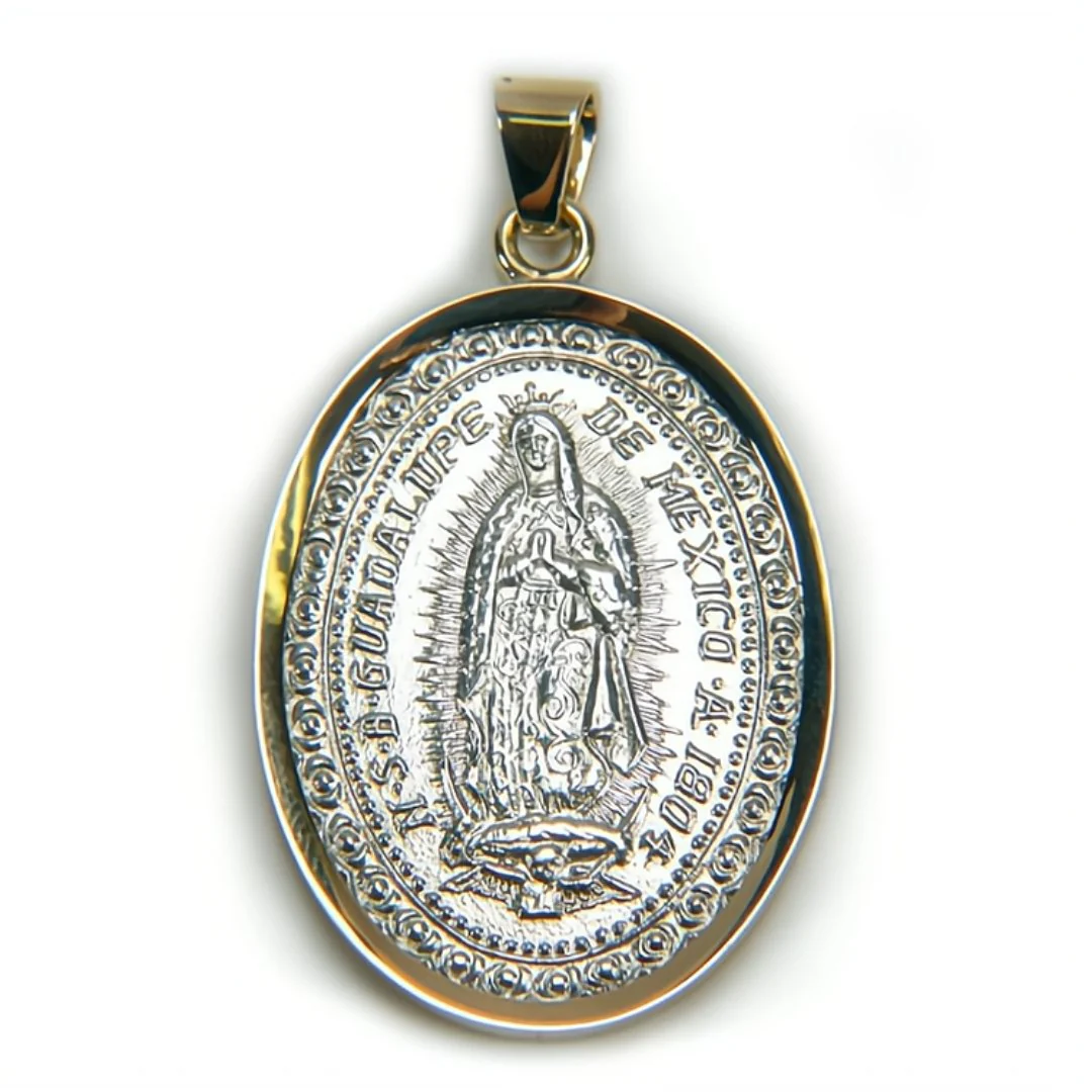 Sterling Silver Our Lady of Guadalupe Medal with 14k Gold Bezel — 1.5” × 1.1” - Image 3