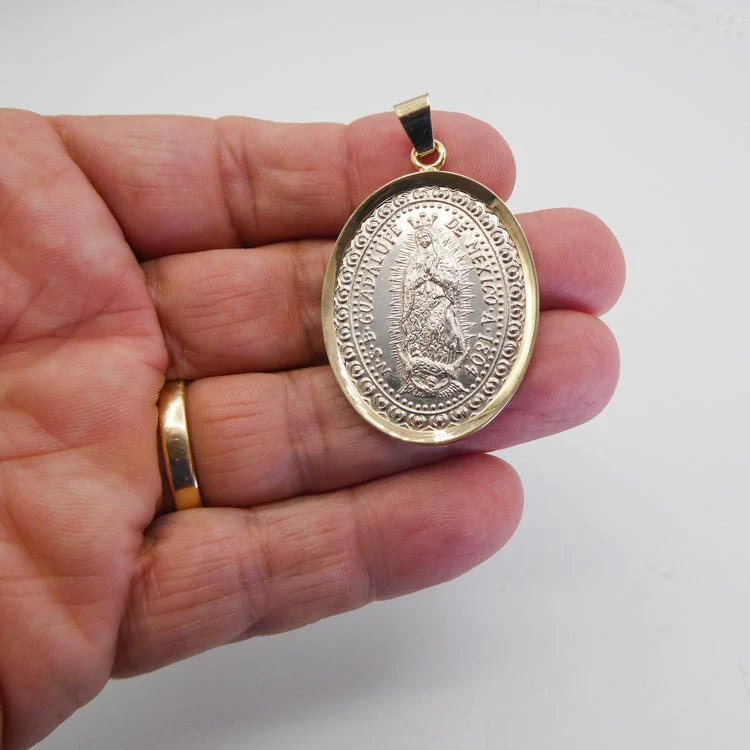 Sterling Silver Our Lady of Guadalupe Medal with 14k Gold Bezel — 1.5” × 1.1” - Image 4