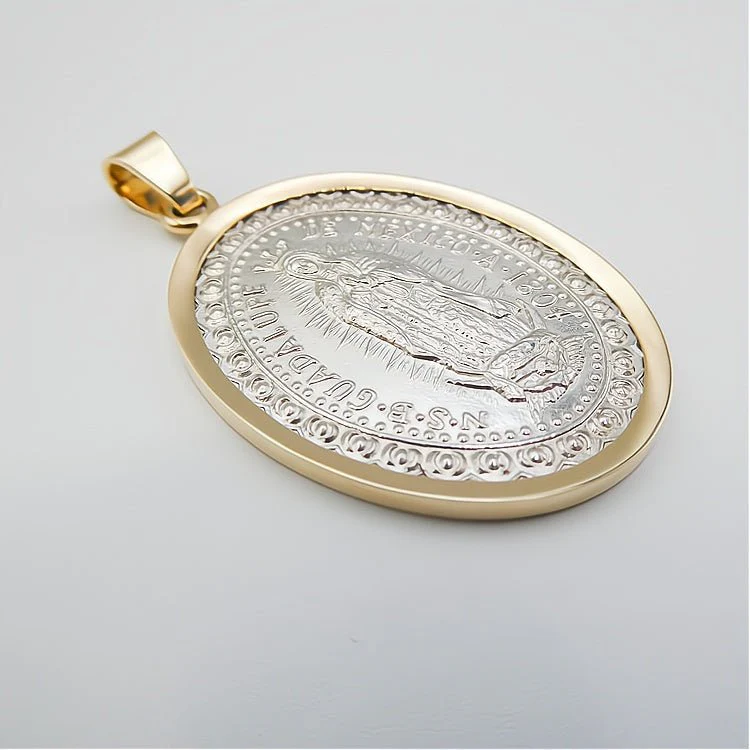 Sterling Silver Our Lady of Guadalupe Medal with 14k Gold Bezel — 1.5” × 1.1” - Image 7