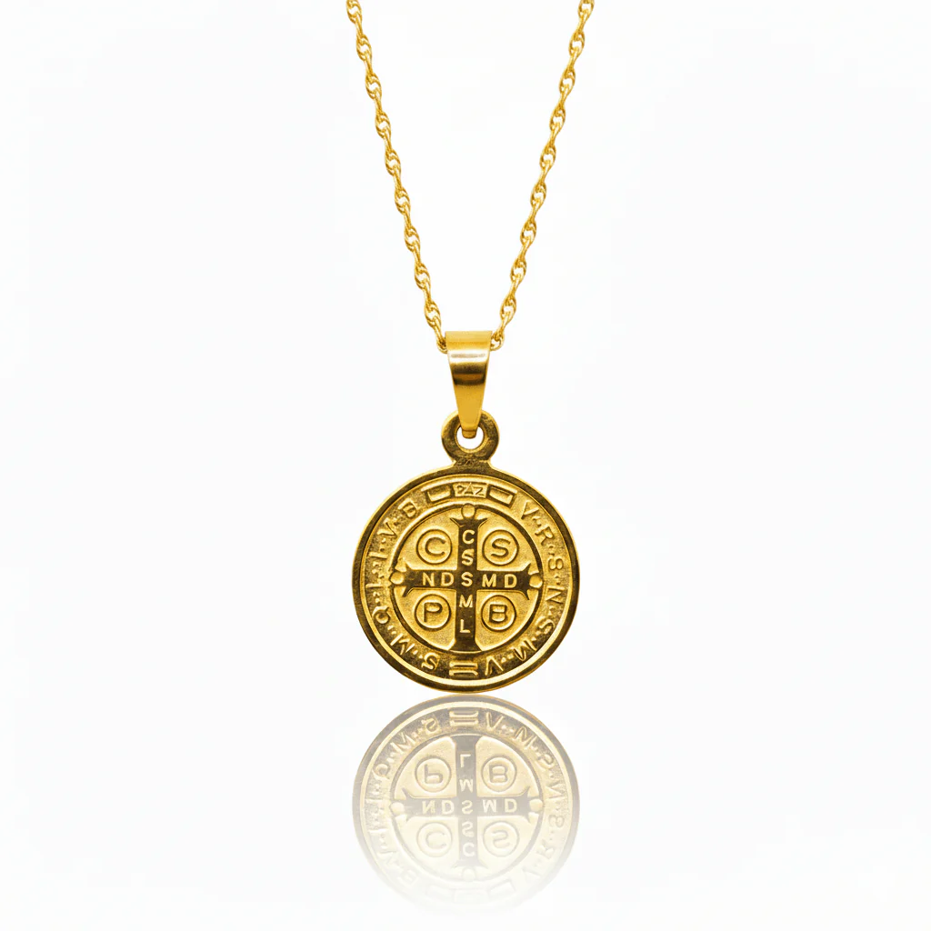Gold Saint Benedict Medal Mini Round Pendant 18-inch - Image 3