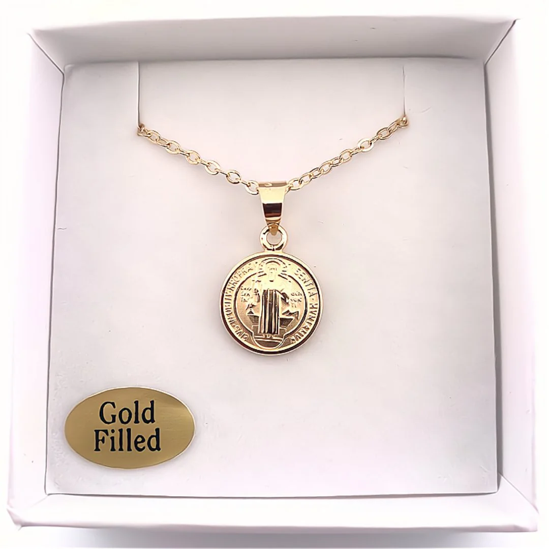 Gold Saint Benedict Medal Mini Round Pendant 18-inch - Image 6