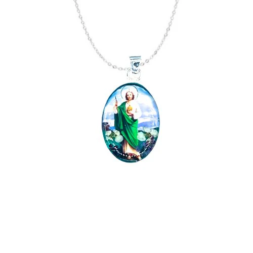 Saint Jude Small Pendant w/ Pressed Flowers 18-inch