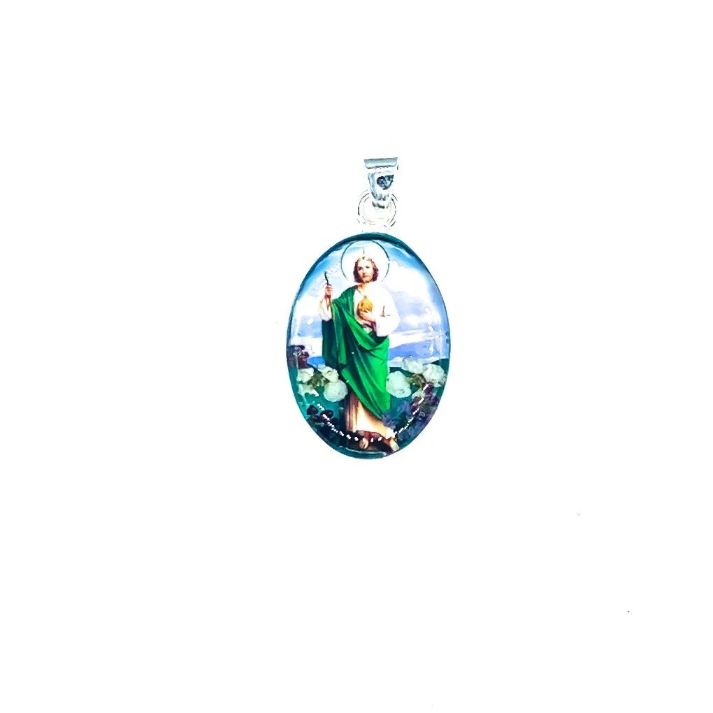 Saint Jude Small Pendant w/ Pressed Flowers 18-inch - Image 2