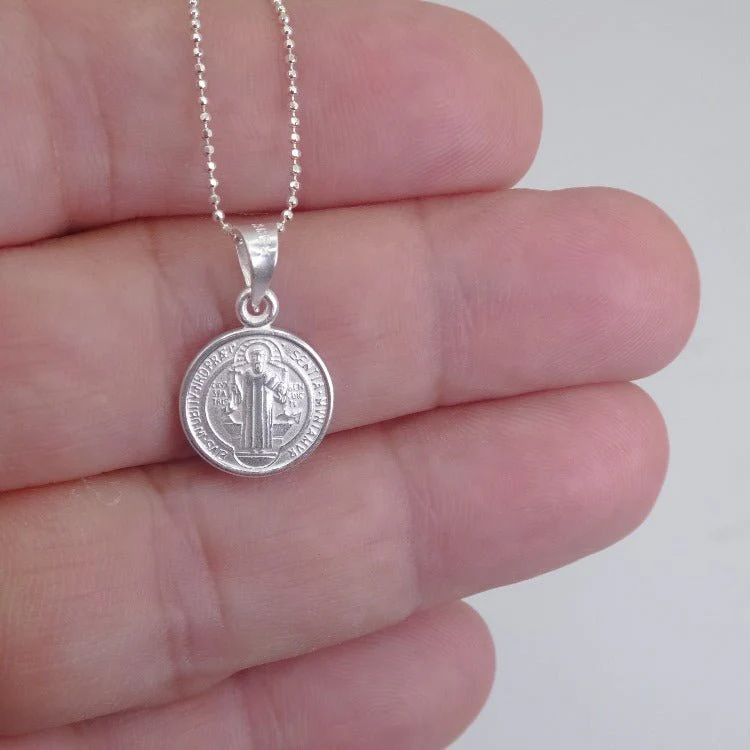 Silver Saint Benedict Medal Mini Round Pendant 18-inch - Image 3