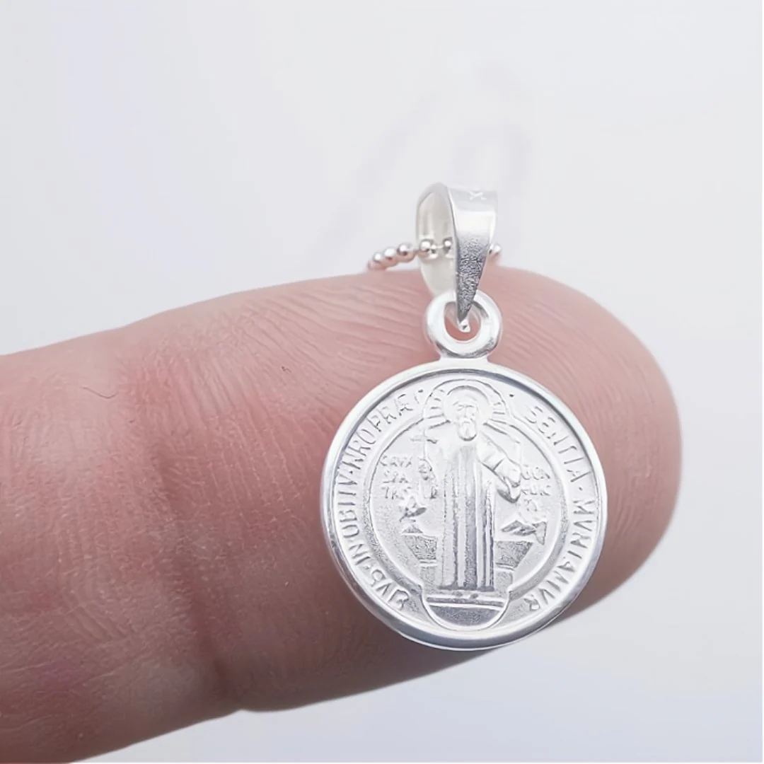 Silver Saint Benedict Medal Mini Round Pendant 18-inch - Image 5