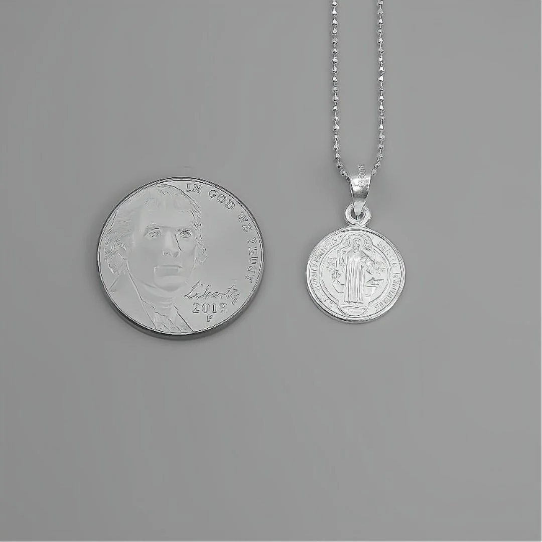 Silver Saint Benedict Medal Mini Round Pendant 18-inch - Image 6