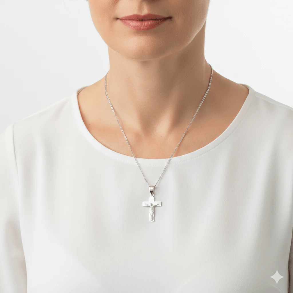 Silver Crucifix Mini Pendant Necklace 18-inch - Image 2