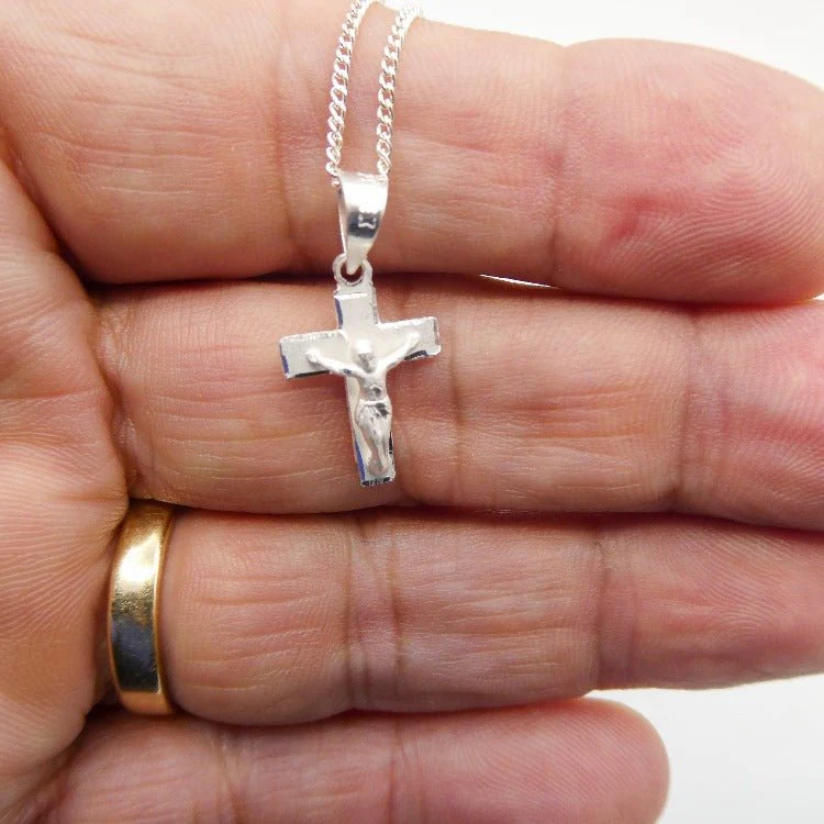 Silver Crucifix Mini Pendant Necklace 18-inch - Image 4