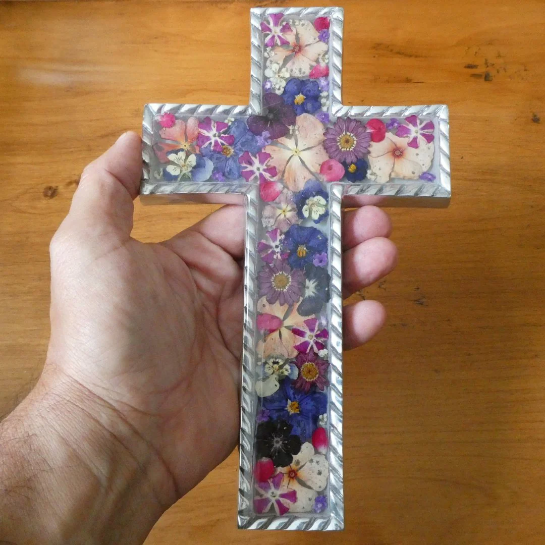 Baroque Wall Large Cross w/ Pressed Flowers 8.5" - Image 3