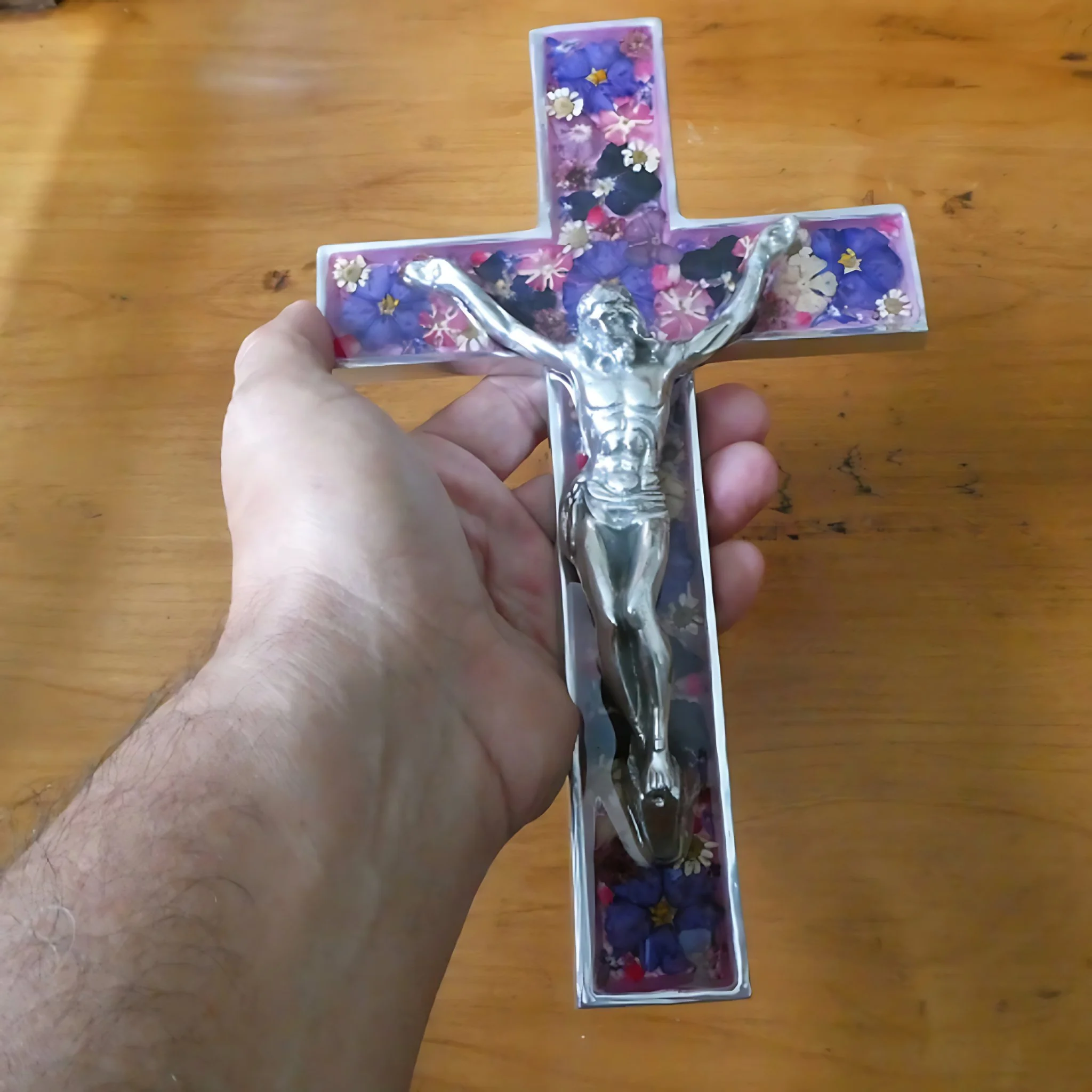 Wall Grand Crucifix w/ Pressed Flowers 10" - Image 4