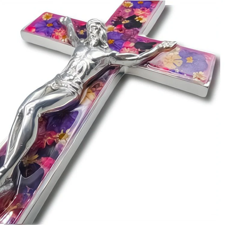 Wall Grand Crucifix w/ Pressed Flowers 10" - Image 6