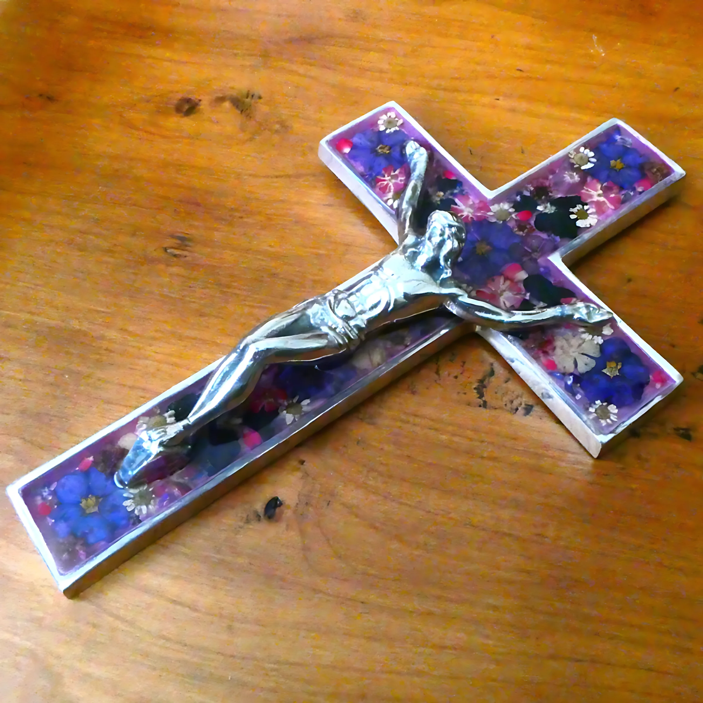 Wall Grand Crucifix w/ Pressed Flowers 10" - Image 7