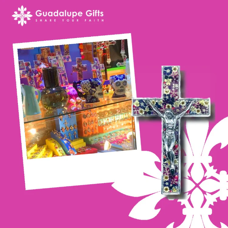 Wall Grand Crucifix w/ Pressed Flowers 10" - Image 8