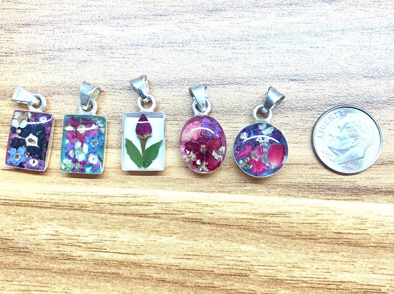 Mini Square Necklace w/ Pressed Flowers 18-inch - Image 9