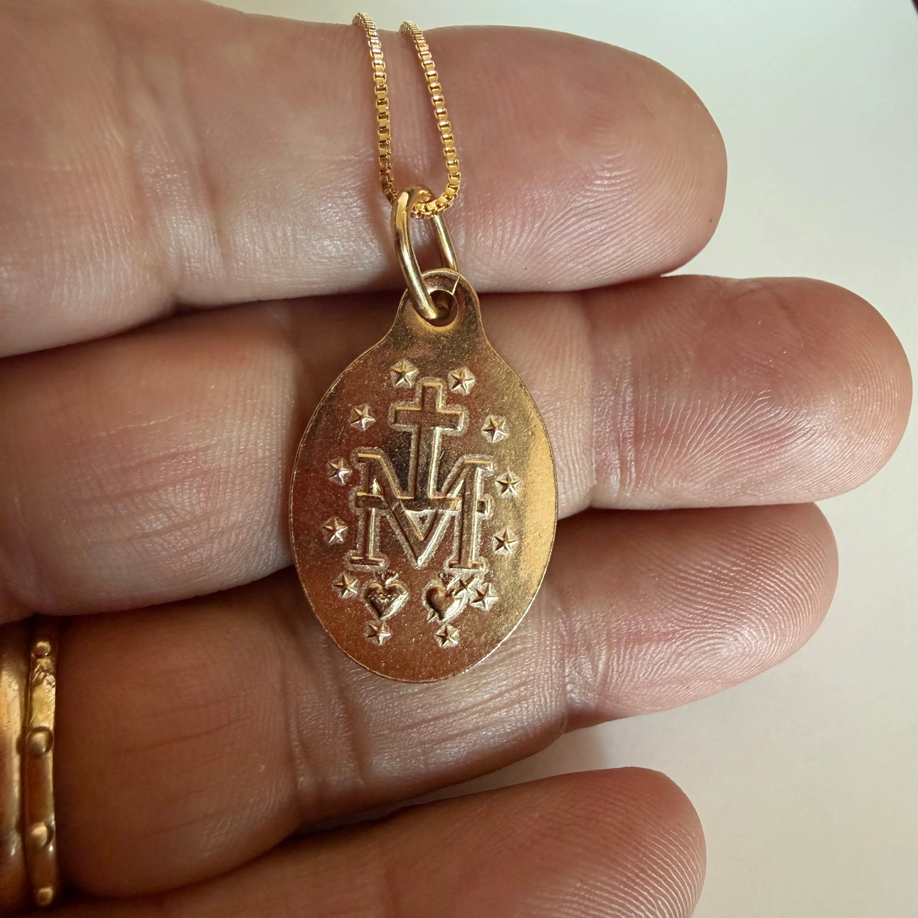 Gold-Plated Miraculous Medal Necklace, Light Blue Enamel 18" — Rue du Bac, Paris - Image 3