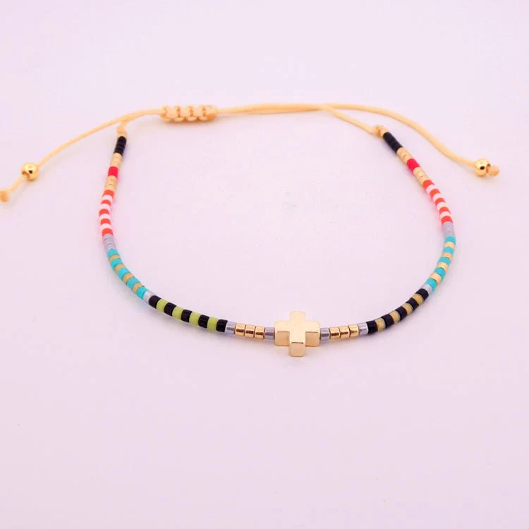 Multicolor Miyuki Beaded Cross Corded Bracelet 7.5-inch - Image 5