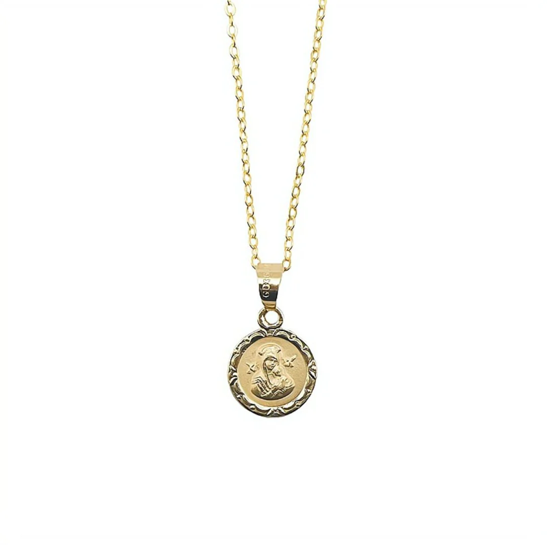 Gold Our Lady of Perpetual Help Round Floral Necklace 18-inch