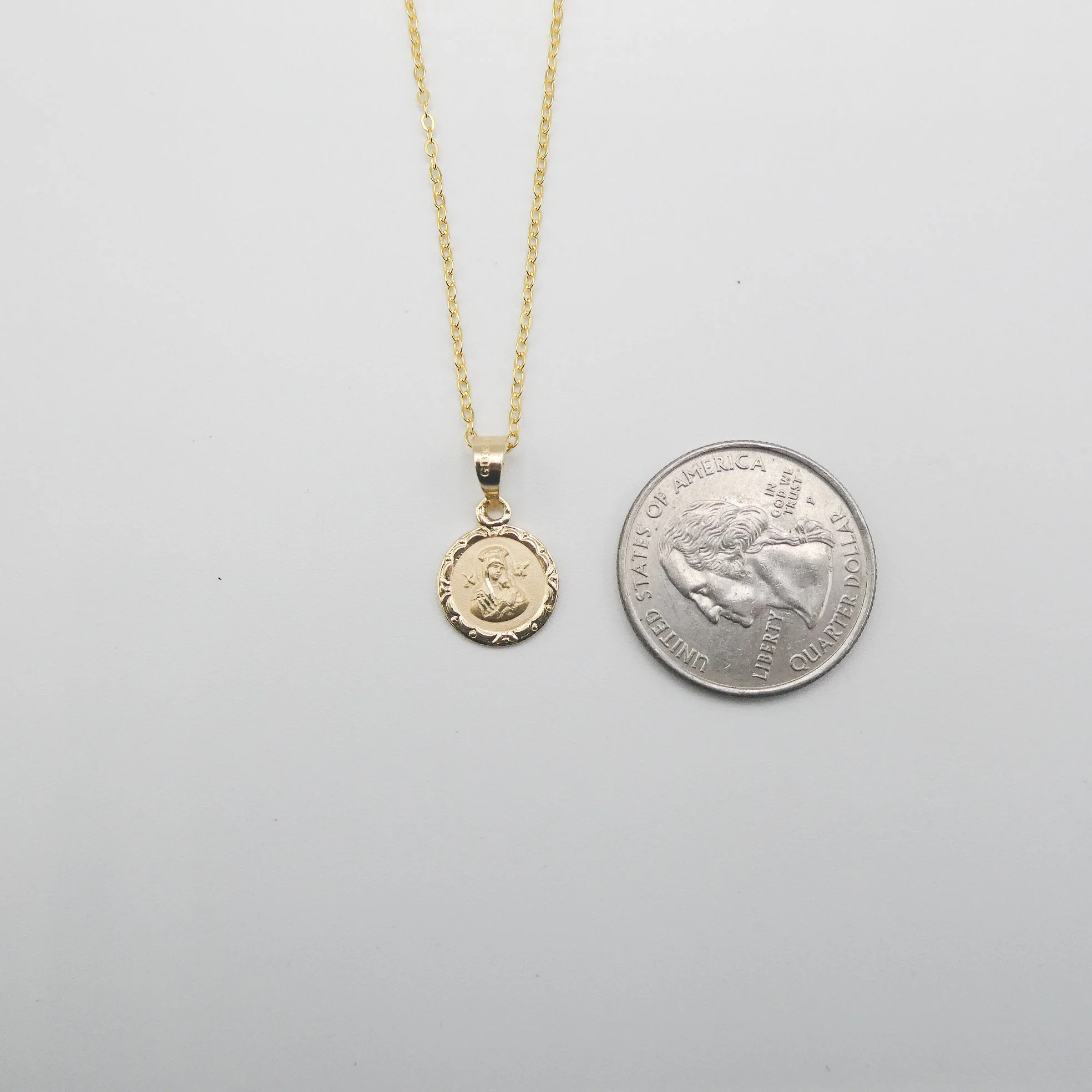 Gold Our Lady of Perpetual Help Round Floral Necklace 18-inch - Image 2