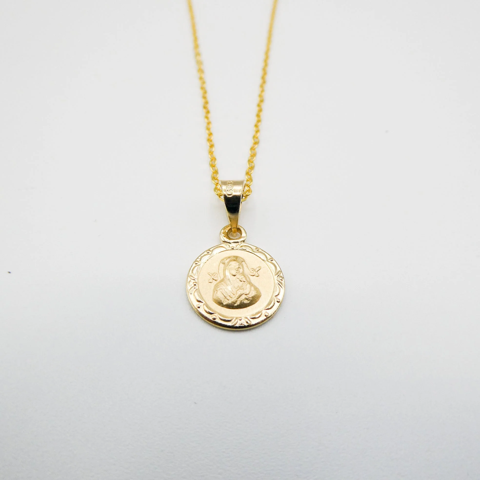 Gold Our Lady of Perpetual Help Round Floral Necklace 18-inch - Image 3