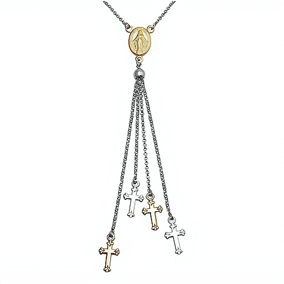 Gold Vermeil Virgin Mary Tassel Necklace 18-inch