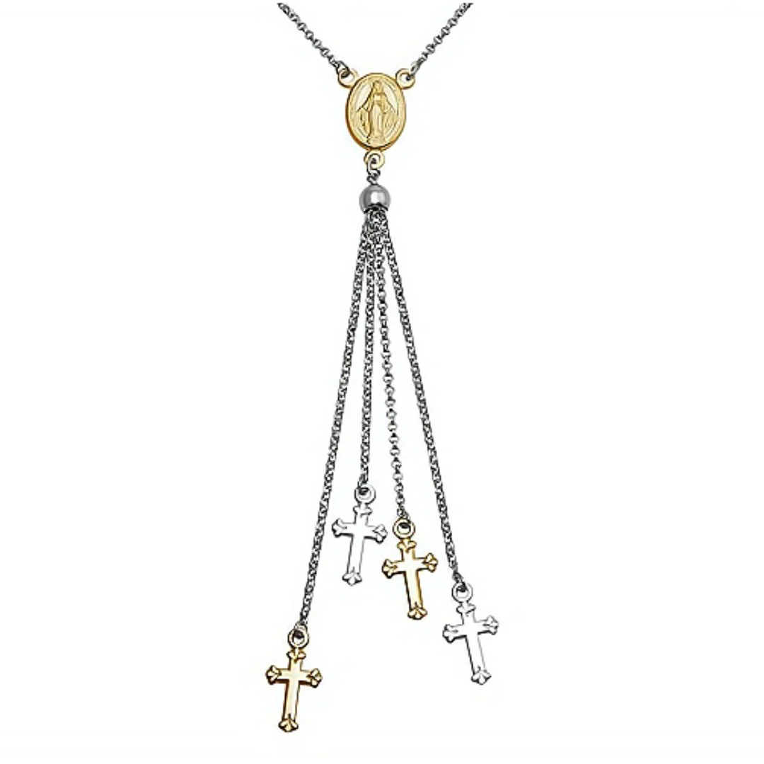 Gold Vermeil Virgin Mary Tassel Necklace 18-inch - Image 2