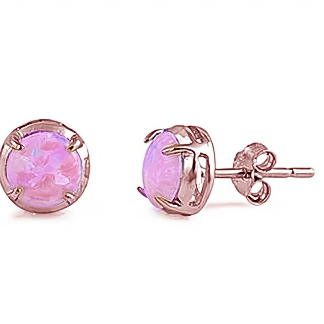 Rose Gold Vermeil Round Shaped Pink Opal Stud Earrings