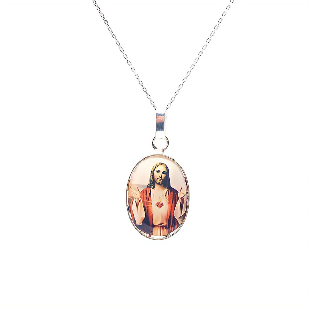 Our Lady of Mount Carmel Scapular Necklace — Sterling Silver with Pressed Flowers (18") - Image 3
