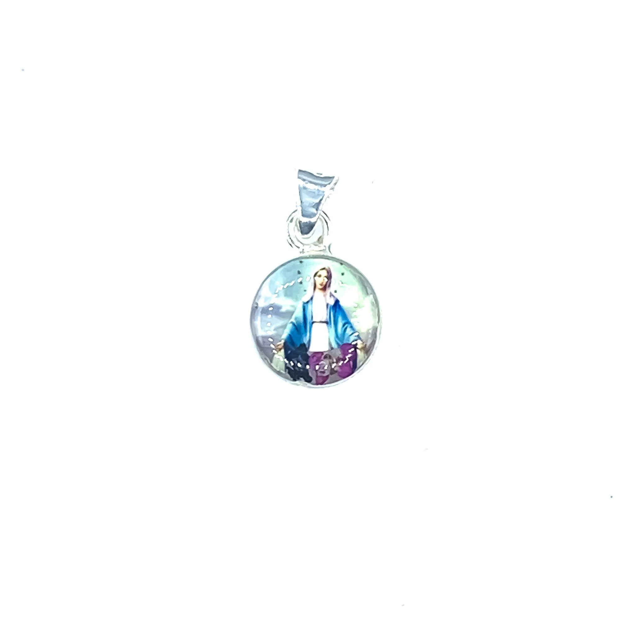 Our Lady of Grace Mini Round Pendant w/ Pressed Flowers 18-inch - Image 2