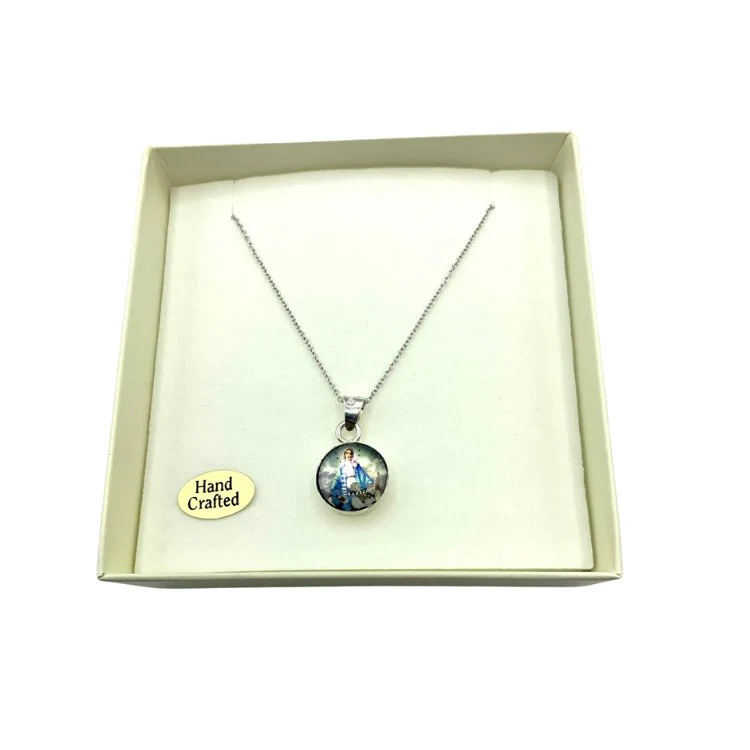 Our Lady of Grace Mini Round Pendant w/ Pressed Flowers 18-inch - Image 6