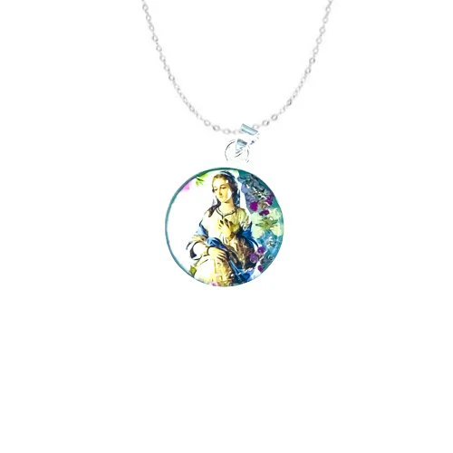 Our Lady of Hope Small Round Pendant w/ Pressed Flowers 18-inch