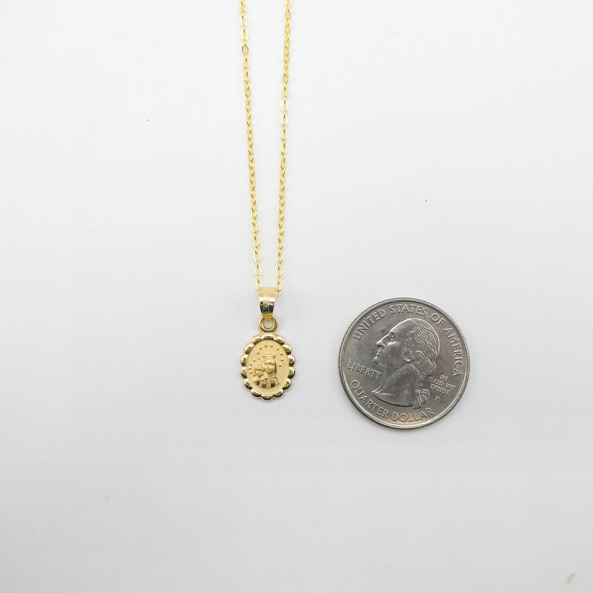 Gold Our Lady of Mount Carmel Medal Mini Oval Gold Floral Necklace 18-inch - Image 3