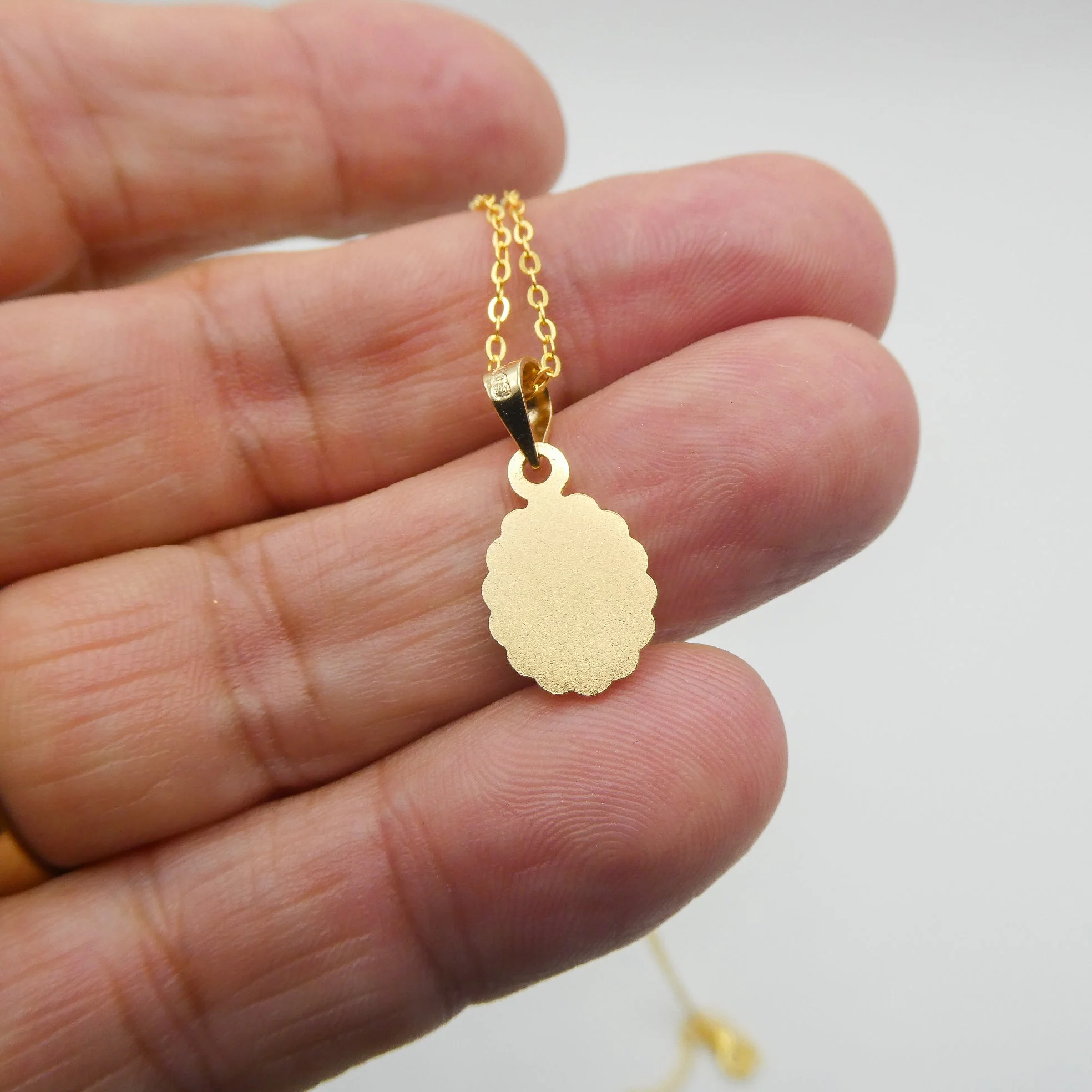 Gold Our Lady of Mount Carmel Medal Mini Oval Gold Floral Necklace 18-inch - Image 5