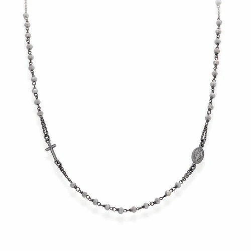 Paved Sainterling Silver Rosary Choker Fume Crystals 18-inch