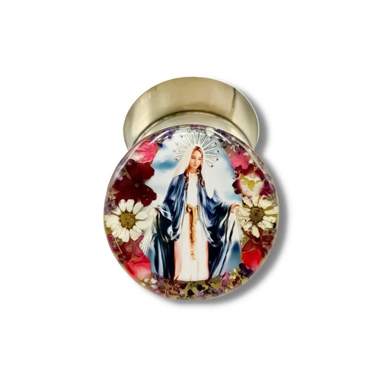 Our Lady of Grace Mini Box w/ Pressed Flowers 1.5" X 1"